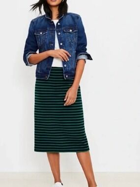 Loft Nautical Stripe Midi Wiggle Pencil Skirt XSP NEW Kelly Green Navy Preppy